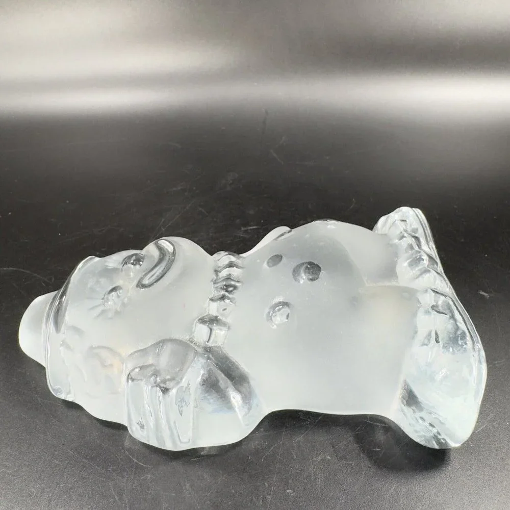 Vintage Viking Glass Clown‎ Figurine Paperweight Frosted Clear Heavy Crystal Vtg